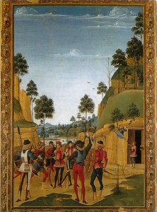Pinturicchio, San Bernardino appare post mortem e libera un prigioniero. 1473